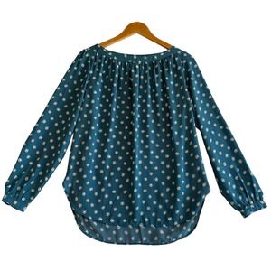 Ann Taylor‎ Loft Outlet Teal Polka Dot Boat Neck Long Sleeve Blouse Size S #472